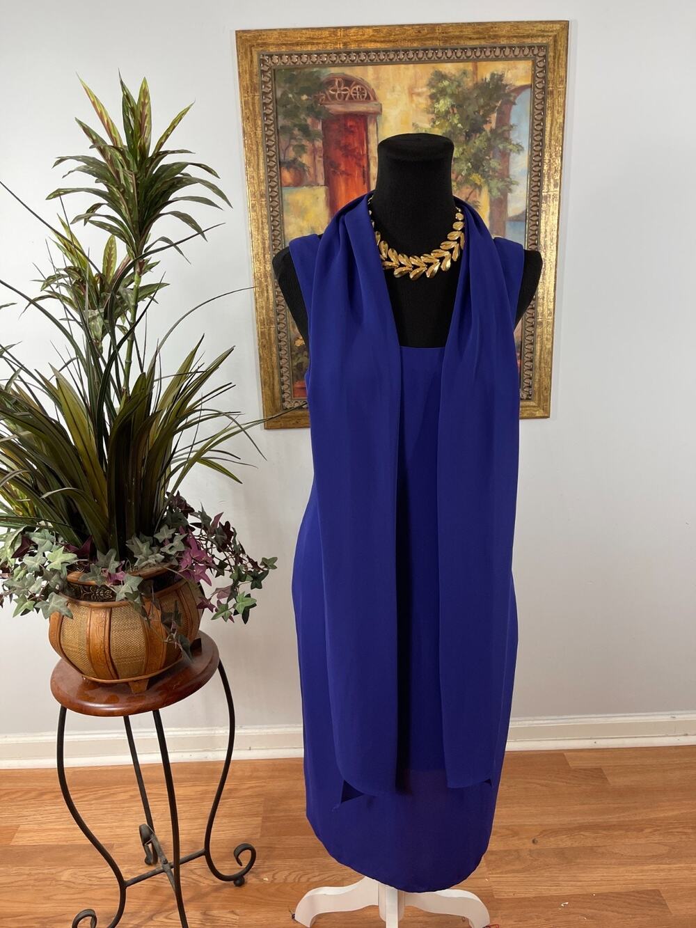 Spense A-Line Dress Women XL Blue Layered Ruffle Scoop Neck Party Cocktail Chic
